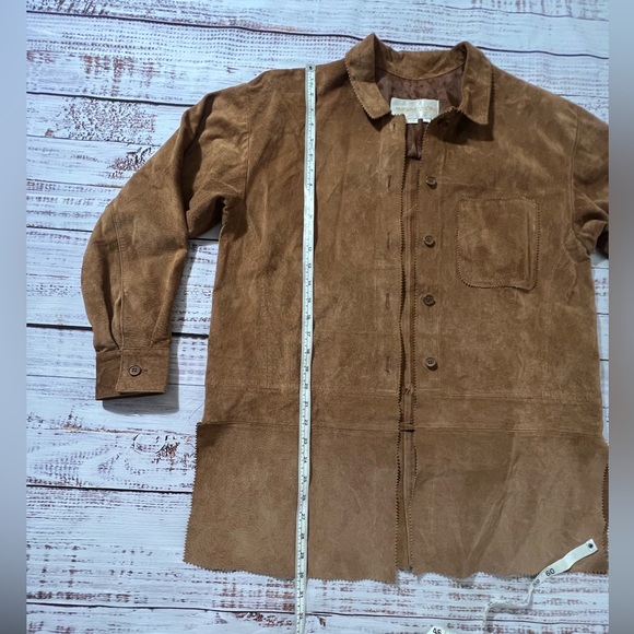 ❗️vintage❗️leather shirt shacket brown 100% leather cuir medium Margaret Godfrey - Picture 4 of 8